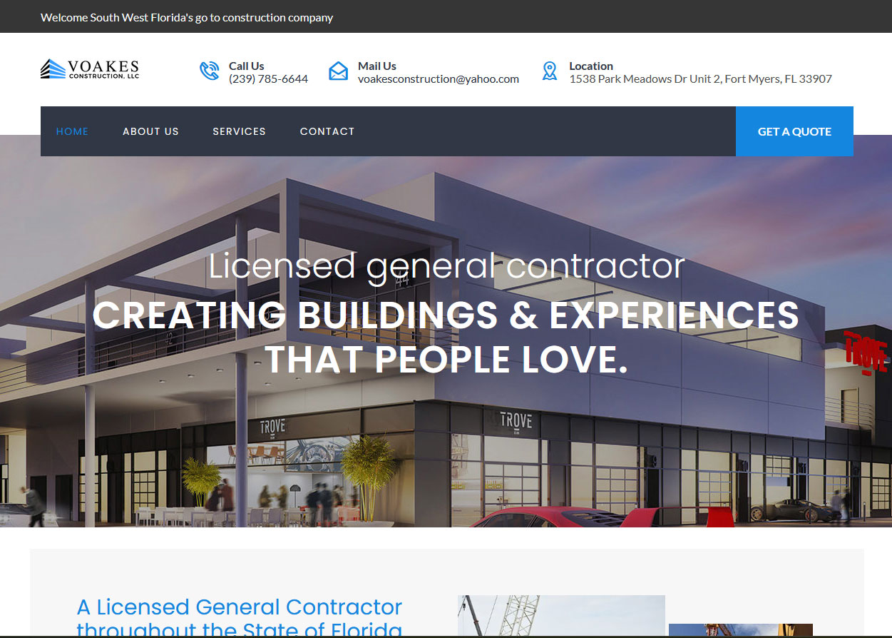 Voakes Construction website